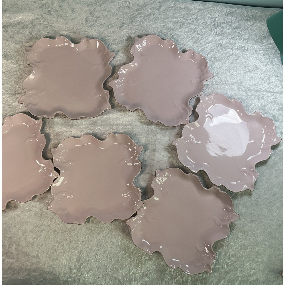 VTG Rare 6 Rosa Porzellan H & C Czech Porcelain Scalloped Pink Gold 8' Plate